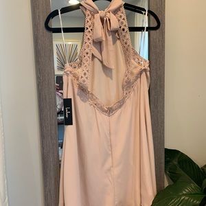 Lace halter dress - blush